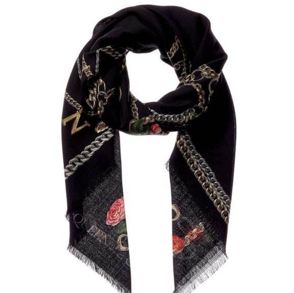 Alexander McQueen Chain Skull Wool Large Scarf Black - Picture 4 of 10